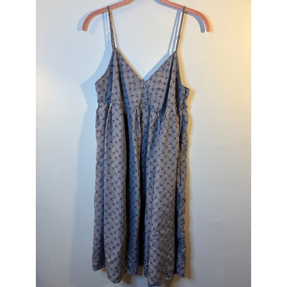VTG GAP Gray Silk Purple Floral Babydoll Dress 14 Y2K